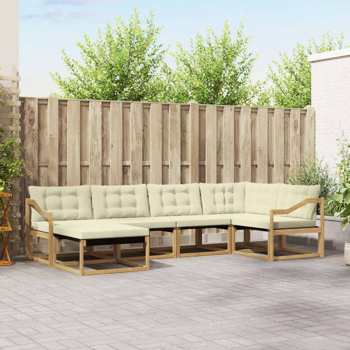 Buiten bankenset met kussen 6 pcs Wit en crèmekleurig is nu te koop bij PeponiXL, paradijselijk wonen!