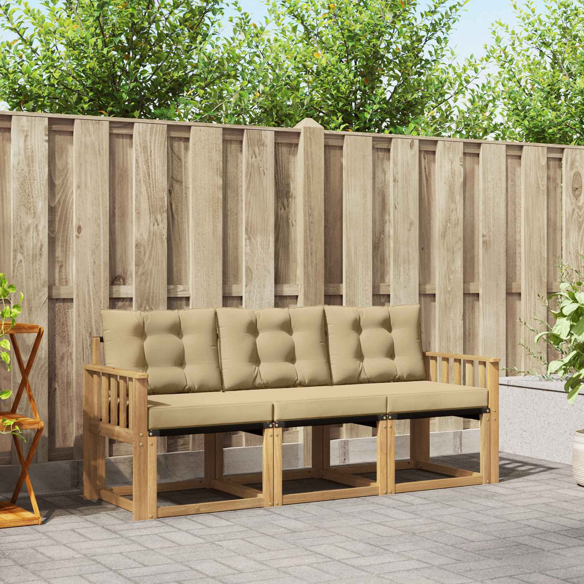 Buiten bankenset met kussen 3 pcs Wit en Beige is nu te koop bij PeponiXL, paradijselijk wonen!
