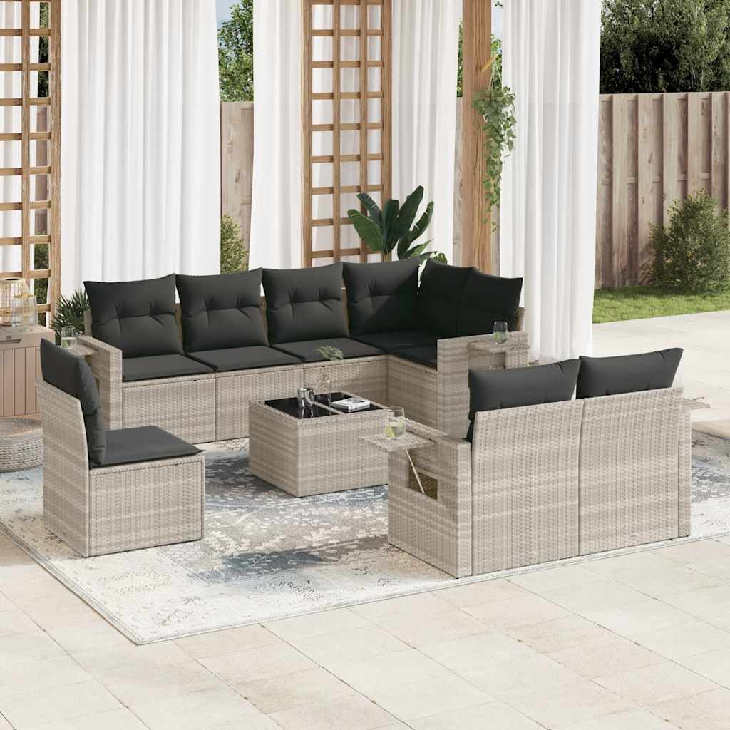 9-delige Loungeset met kussens poly rattan lichtgrijs is nu te koop bij PeponiXL, paradijselijk wonen!