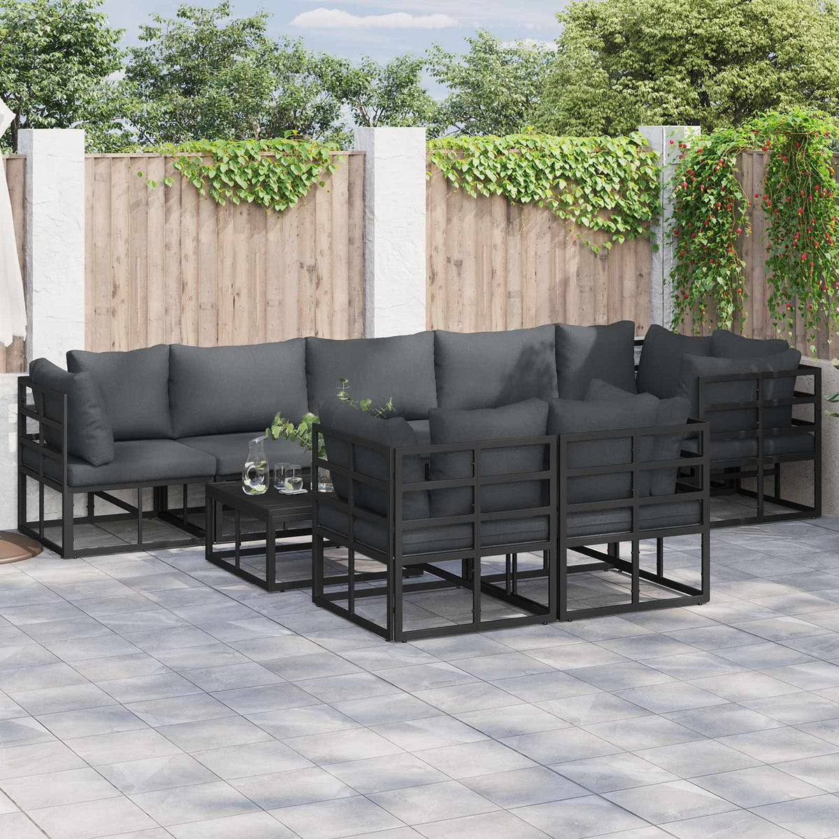 Tuinbankenset met kussen 8 pcs Zwart Aluminium is nu te koop bij PeponiXL, paradijselijk wonen!