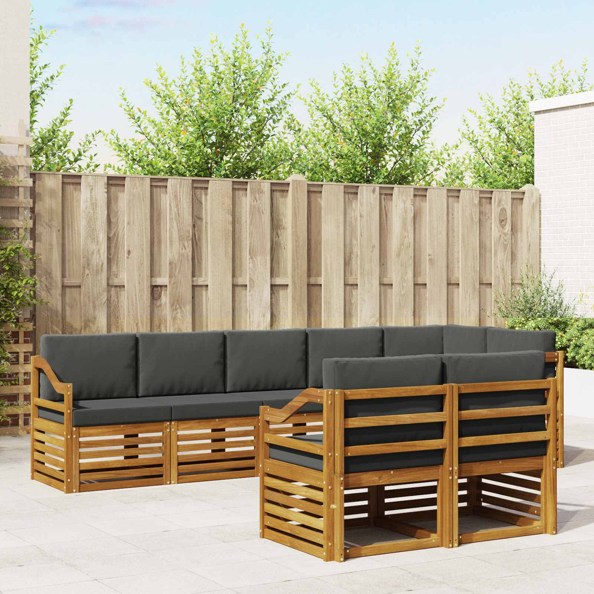 Sofa-Sets 8 pcs Natuurlijk en Antraciet Massief Acaciahout is nu te koop bij PeponiXL, paradijselijk wonen!
