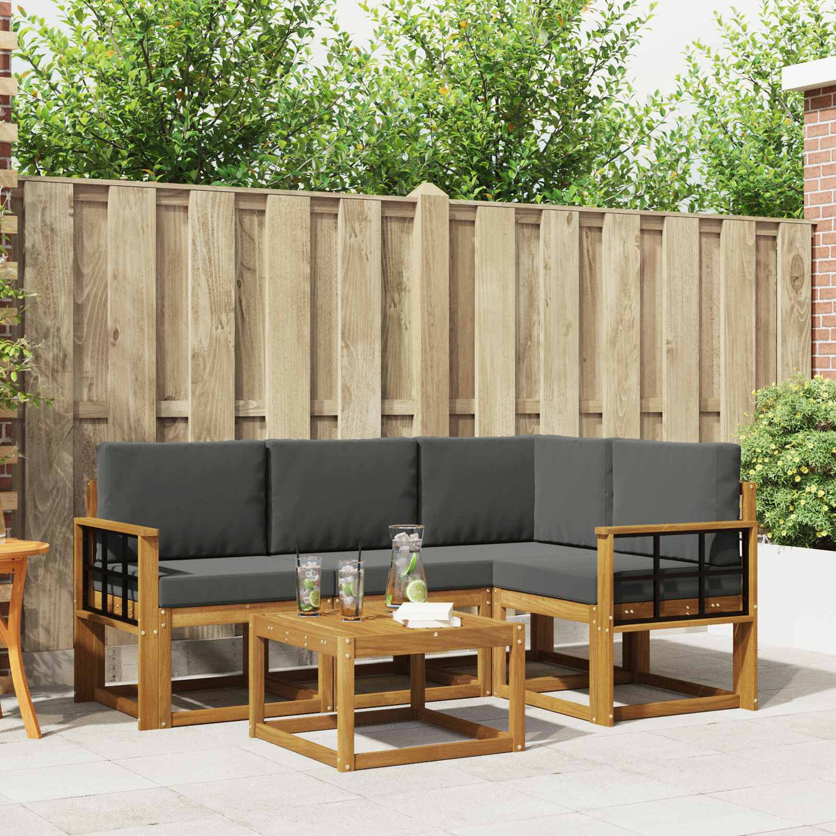 Buiten bankenset met kussen 5 pcs Natuurlijk en Antraciet is nu te koop bij PeponiXL, paradijselijk wonen!