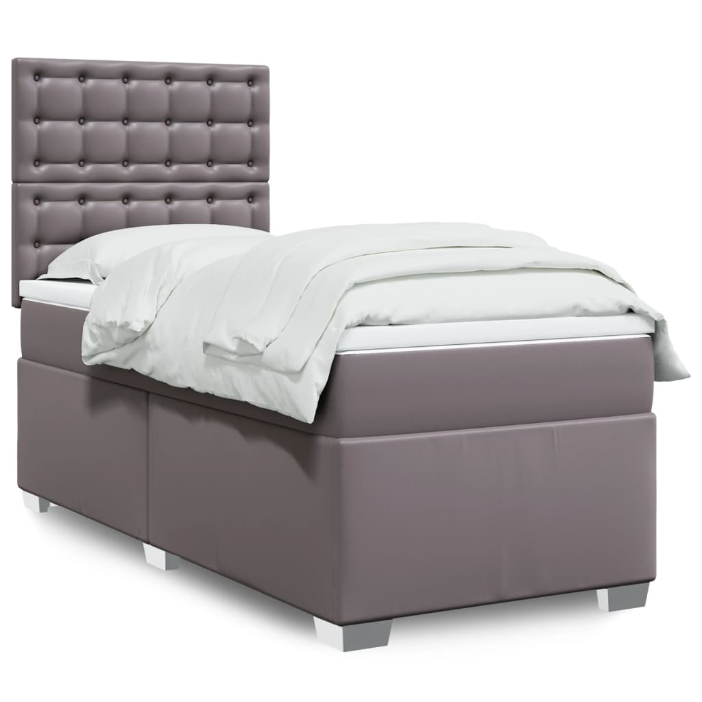 Boxspring met matras kunstleer grijs 90x190 cm is nu te koop bij PeponiXL, paradijselijk wonen!