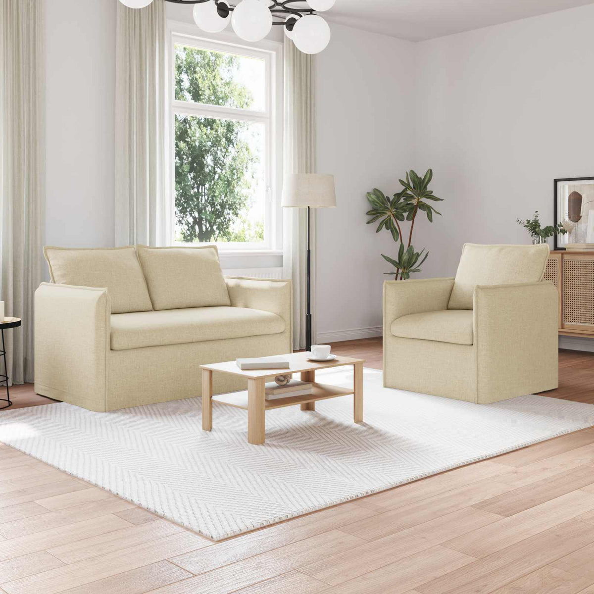 Bankstel 2 pcs Crèmekleurig 136 x 82 x 85 cm Stof is nu te koop bij PeponiXL, paradijselijk wonen!