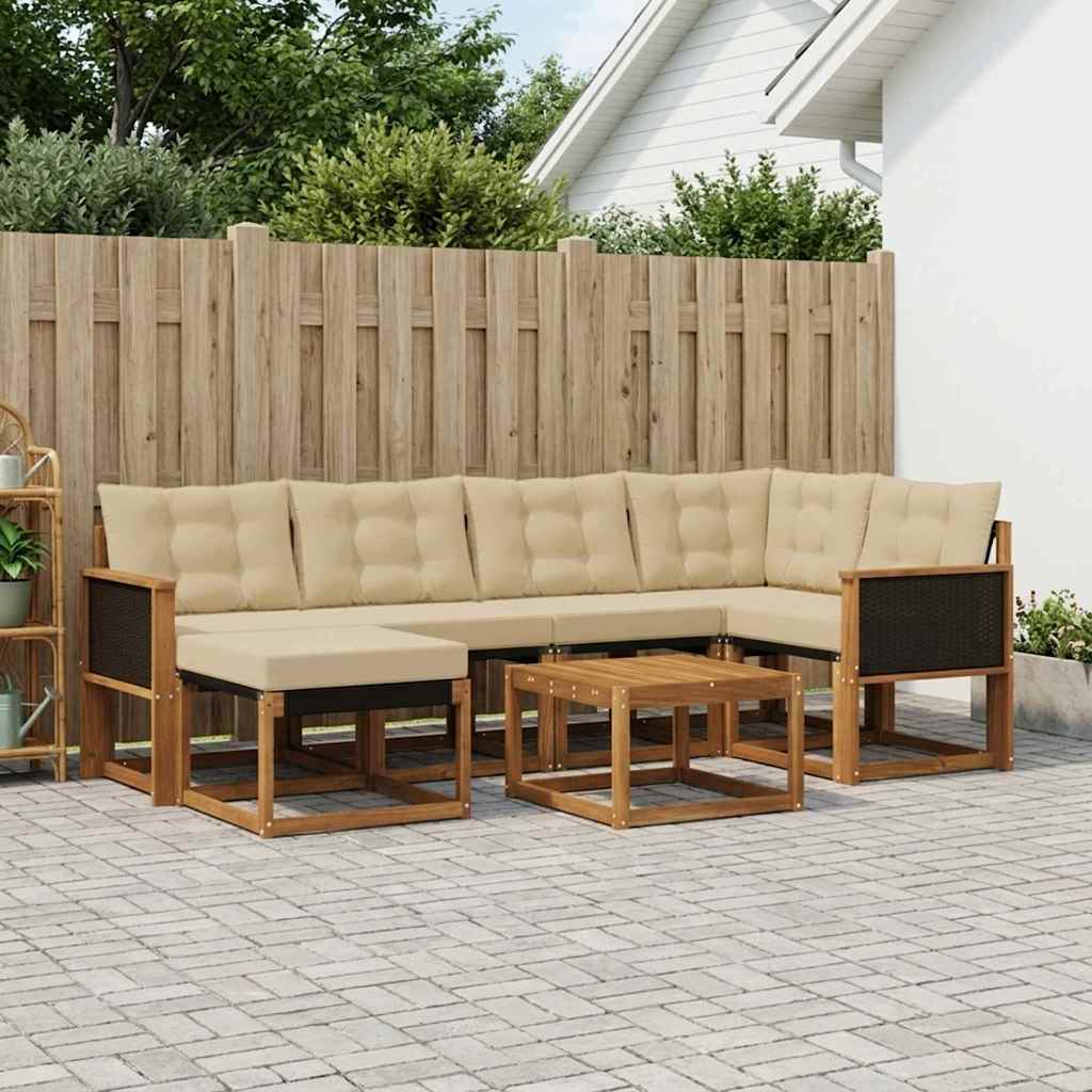 Buiten bankenset met kussen 7 pcs Natuurlijk en Beige is nu te koop bij PeponiXL, paradijselijk wonen!