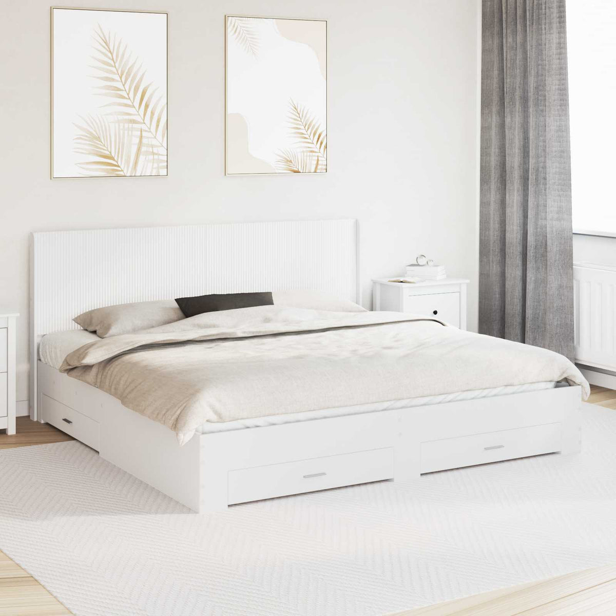 Bedframe met opbergruimte en hoofdbord Wit Bewerkt hout is nu te koop bij PeponiXL, paradijselijk wonen!