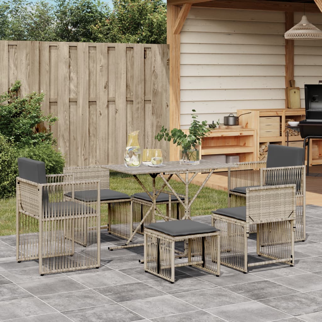 7-delige Tuinset met kussens poly rattan grijs is nu te koop bij PeponiXL, paradijselijk wonen!