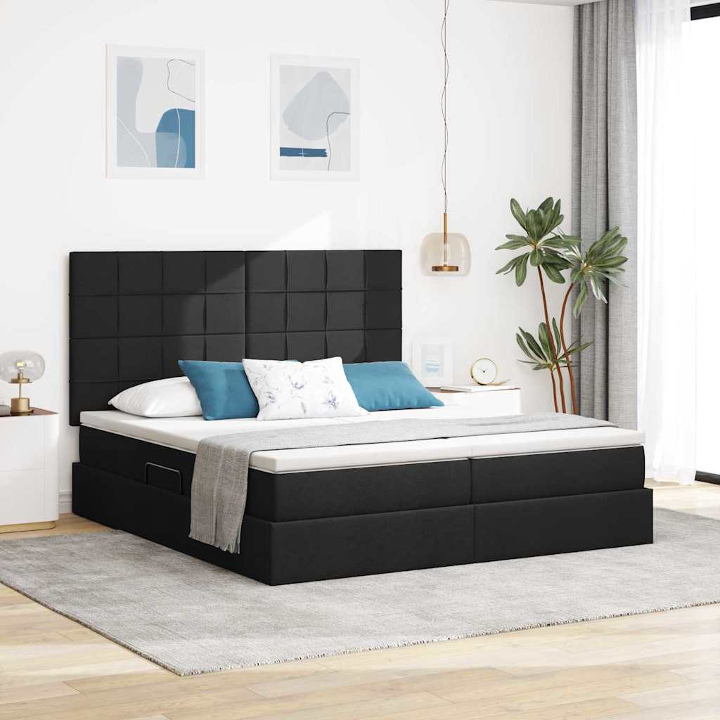 Bed met LED-stripverlichting met opslag Zwart 180 x 200 cm Stof is nu te koop bij PeponiXL, paradijselijk wonen!