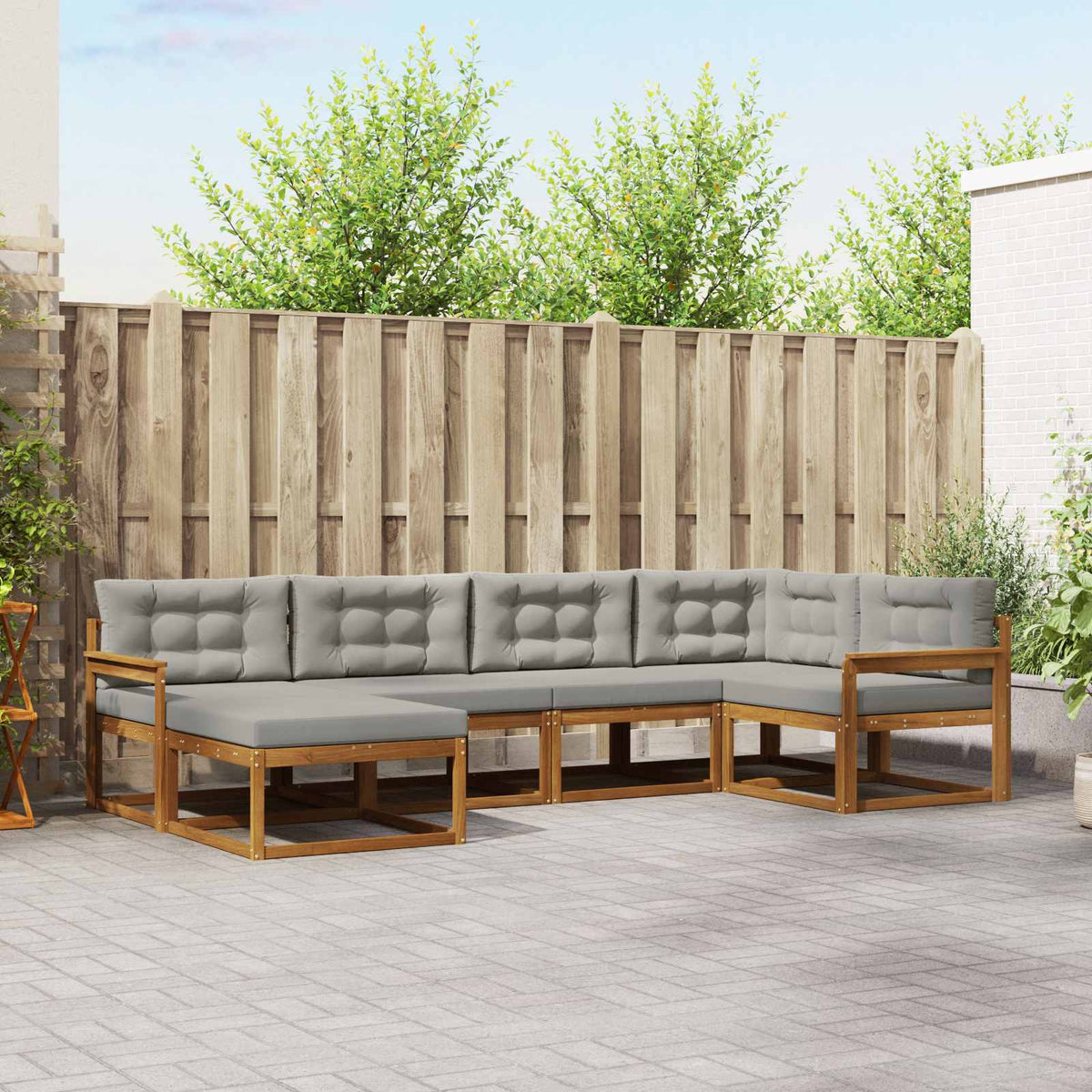 Buiten bankenset met kussen 6 pcs Naturel en lichtgrijs is nu te koop bij PeponiXL, paradijselijk wonen!