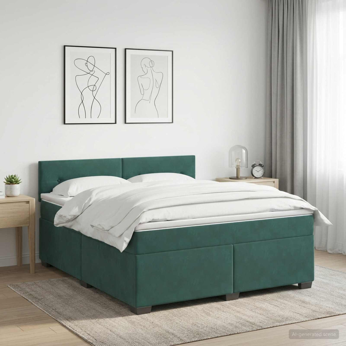 Boxspring Bed met Matras en LED Donkergroen 140 x 190 cm is nu te koop bij PeponiXL, paradijselijk wonen!