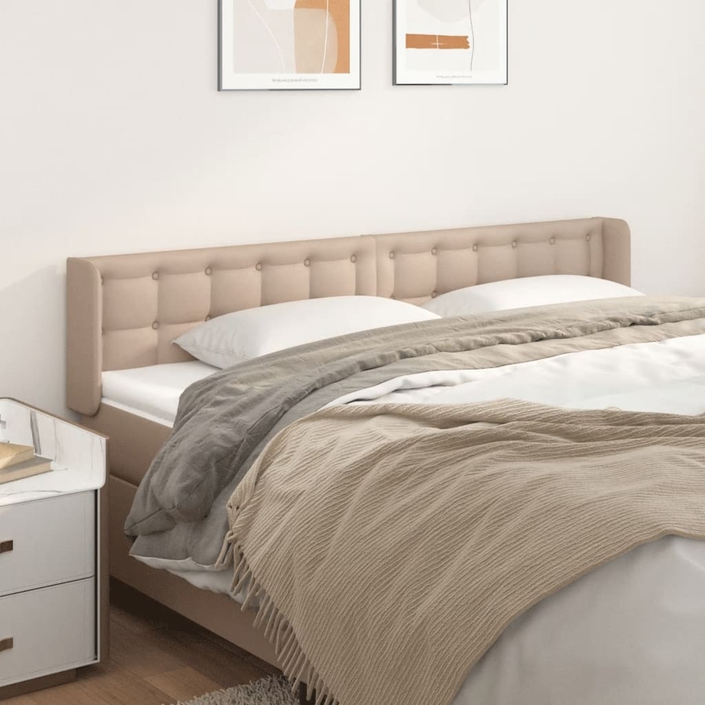 Hoofdbord met randen 163x16x78/88 cm kunstleer cappuccinokleur is nu te koop bij PeponiXL, paradijselijk wonen!