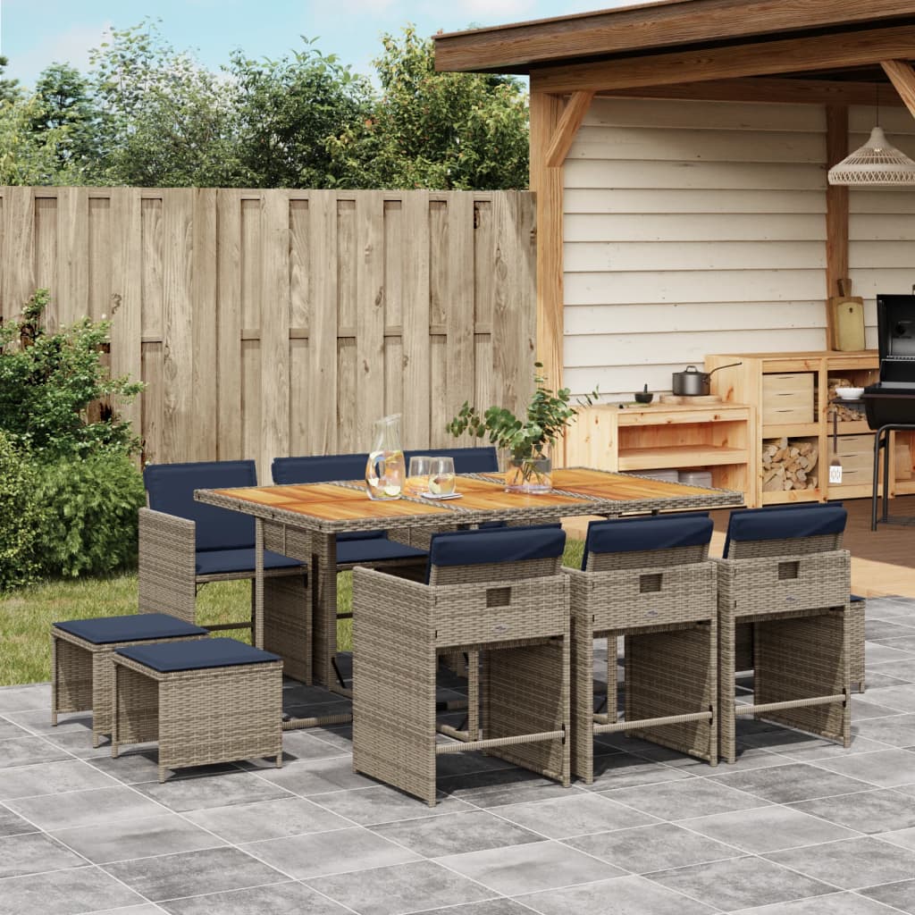 11-delige tuinset met kussens, grijs polyrotan is nu te koop bij PeponiXL, paradijselijk wonen!