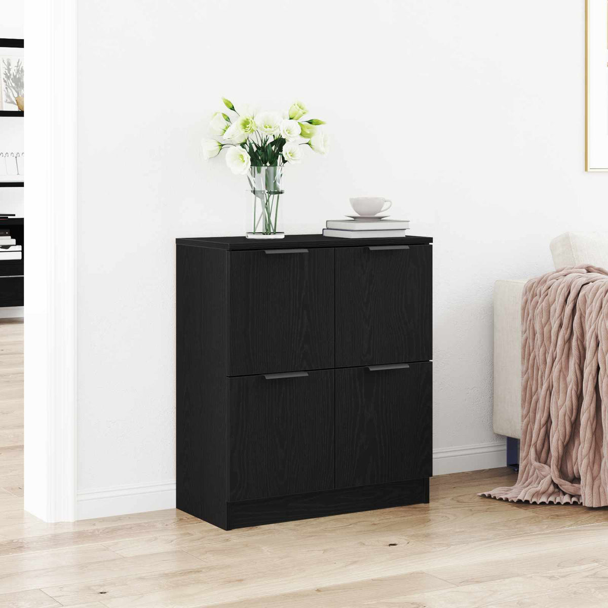 Dressoir Zwart Eiken 60 x 30 x 70 cm Bewerkt hout is nu te koop bij PeponiXL, paradijselijk wonen!