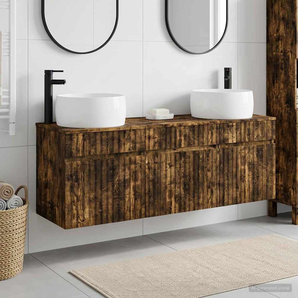 Badkamerkastenset 3 st Gerookt eiken 49 x 44,5 x 66 cm is nu te koop bij PeponiXL, paradijselijk wonen!