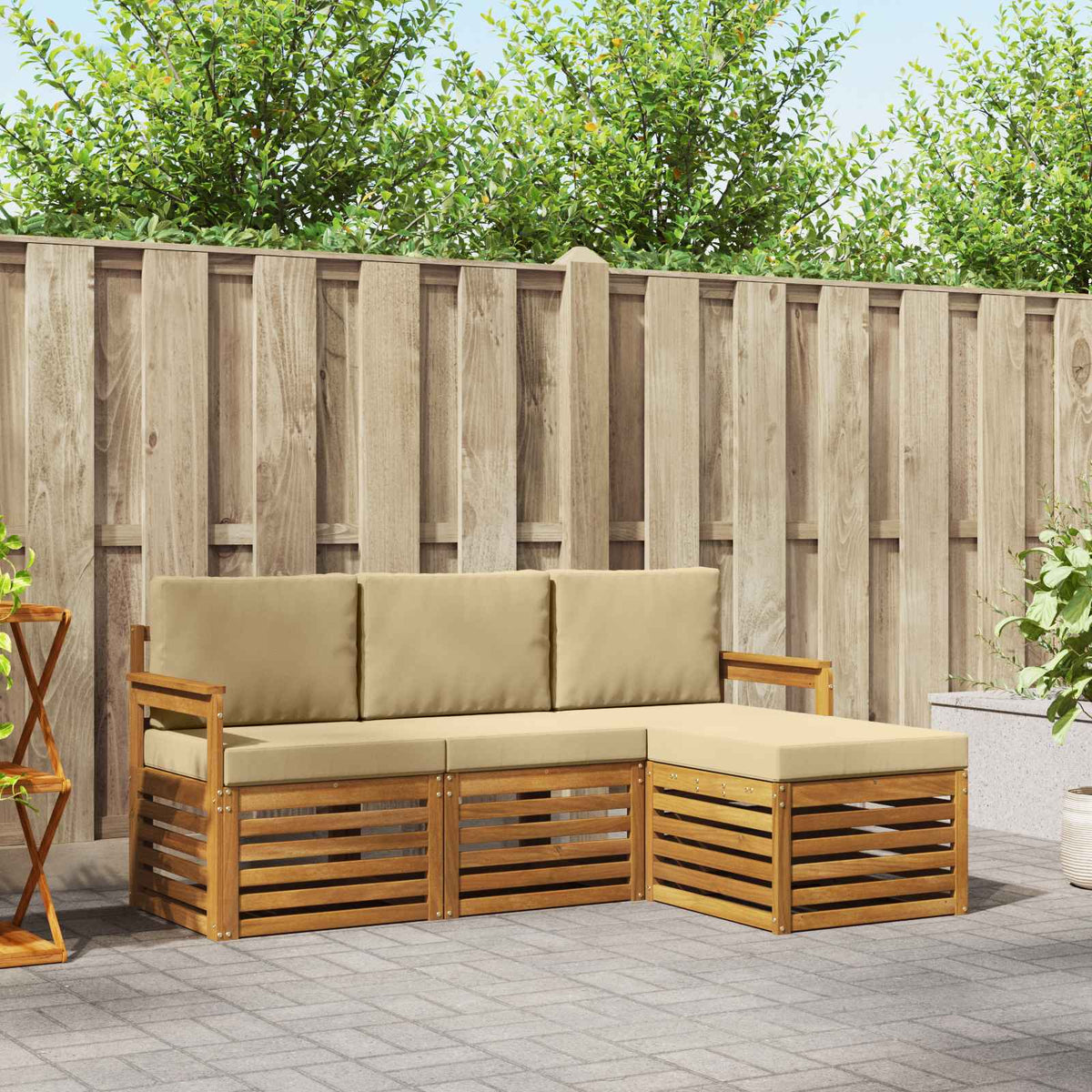 Buiten bankenset met kussen 4 pcs Natuurlijk en Beige is nu te koop bij PeponiXL, paradijselijk wonen!