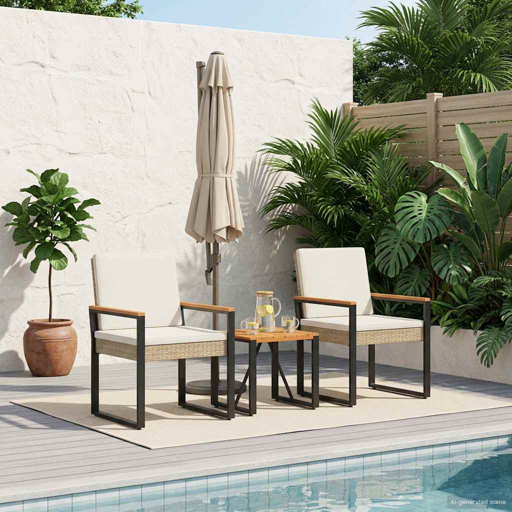Buitenmeubelset met kussen 3 pcs Beige en Crème Wit poly rattan is nu te koop bij PeponiXL, paradijselijk wonen!