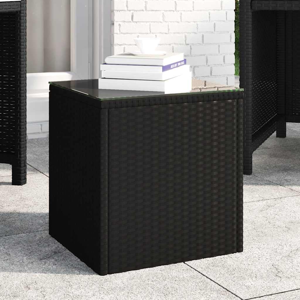 Bijzettafel 40x37x40,5 cm poly rattan en gehard glas zwart is nu te koop bij PeponiXL, paradijselijk wonen!