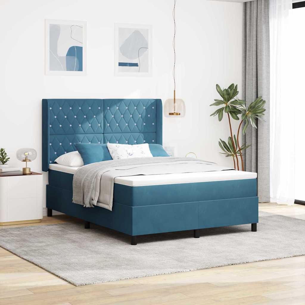 Boxspringbed met hoofdeinde Blauw 140 x 190 cm Fluweel is nu te koop bij PeponiXL, paradijselijk wonen!
