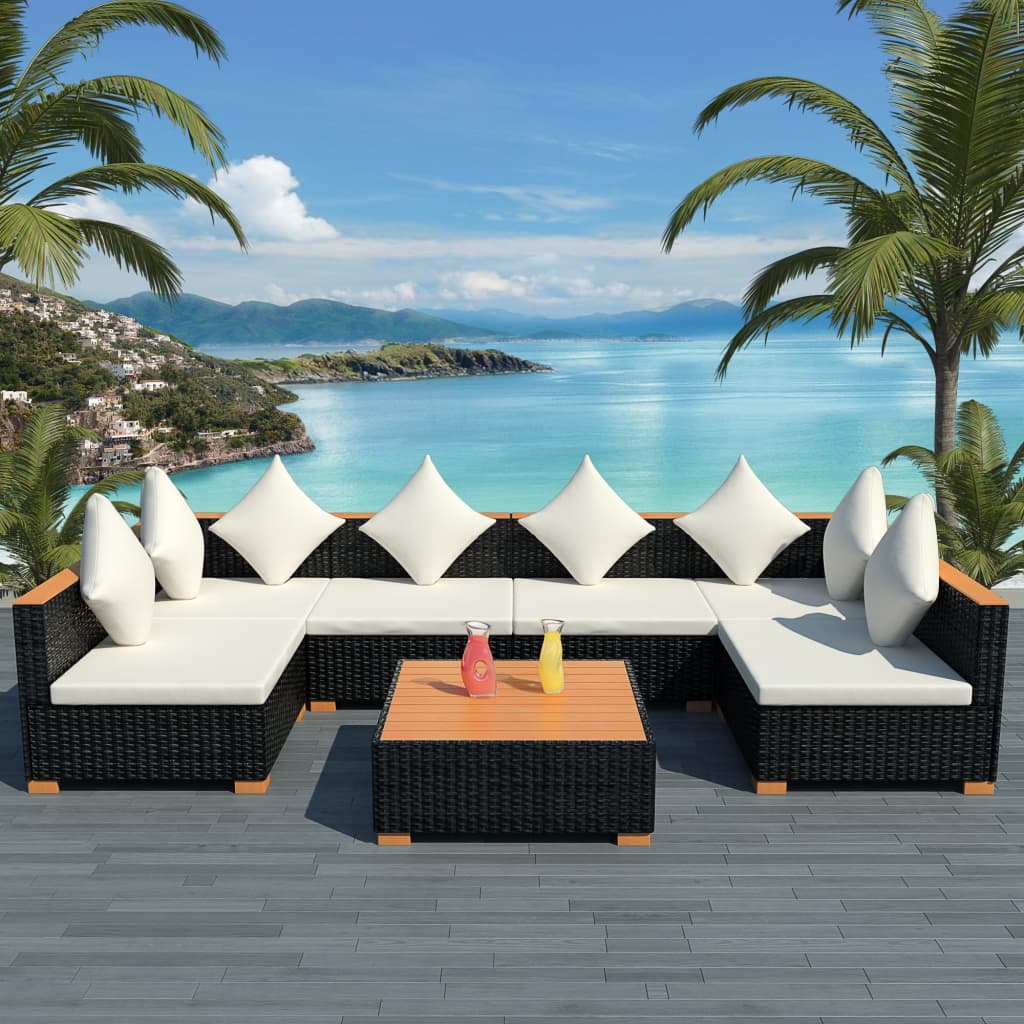 7-delige Loungeset met kussens poly rattan zwart is nu te koop bij PeponiXL, paradijselijk wonen!