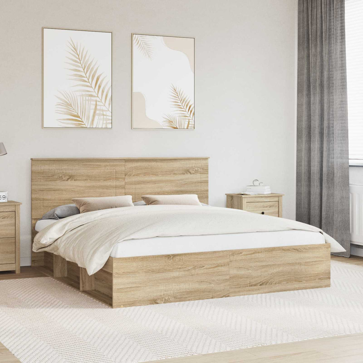 Bedframe met hoofdeinde Sonoma 200 x 200 cm Massief grenenhout is nu te koop bij PeponiXL, paradijselijk wonen!