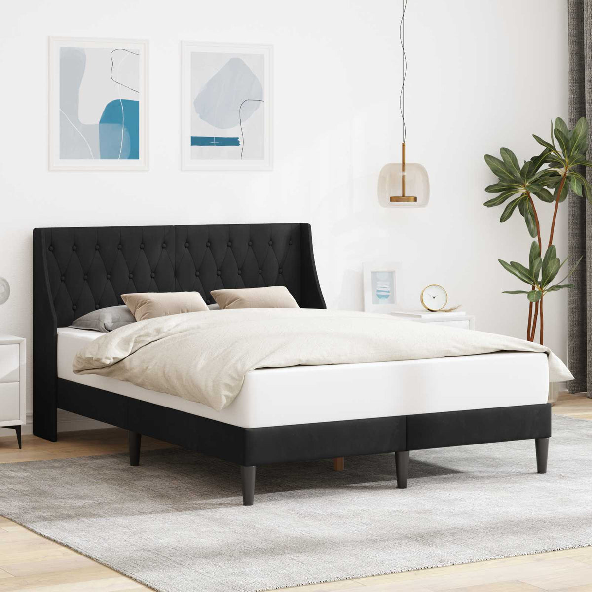 Bedframe met hoofdeinde Zwart 160 x 200 cm Fluweel is nu te koop bij PeponiXL, paradijselijk wonen!