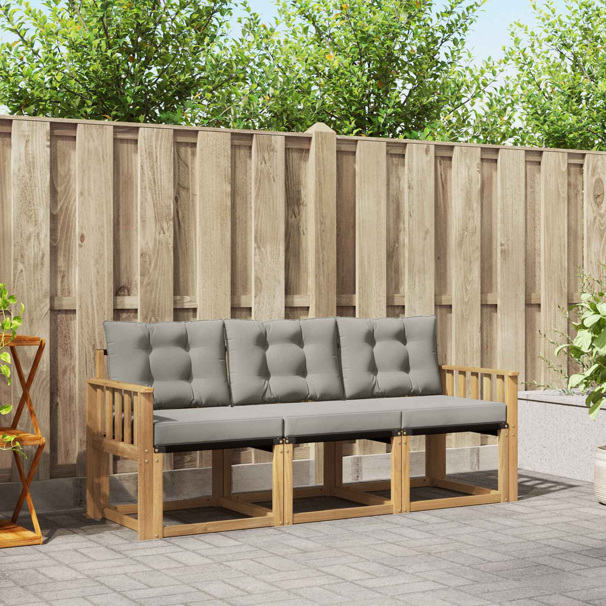 Buiten bankenset met kussen 3 pcs Wit en Lichtgrijs is nu te koop bij PeponiXL, paradijselijk wonen!
