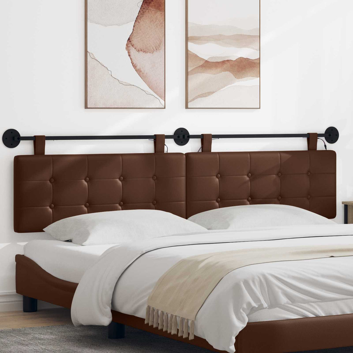 Hangend hoofdbord Met LED-verlichting Bruin Kunstleer is nu te koop bij PeponiXL, paradijselijk wonen!