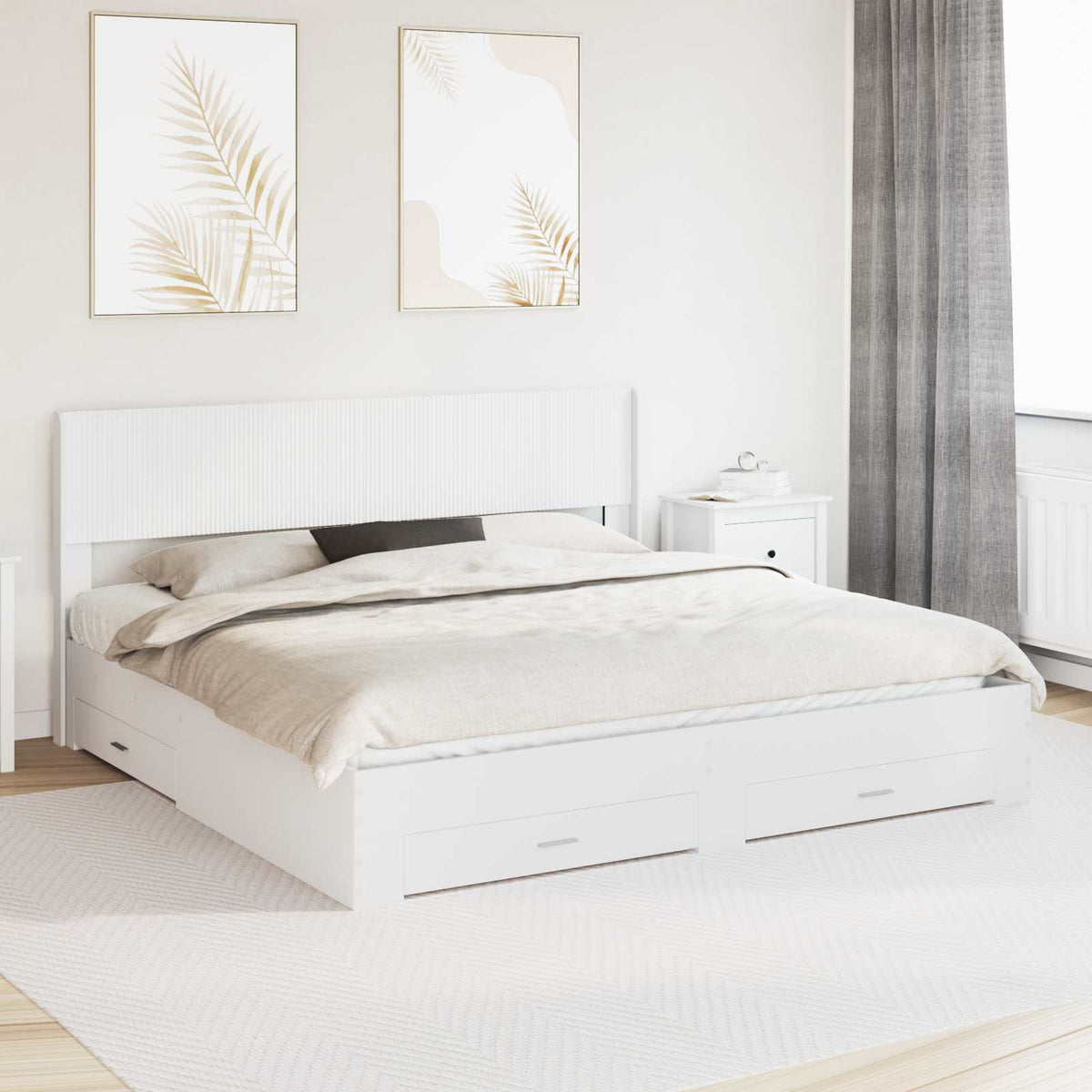 Bedframe met opbergruimte en hoofdbord Wit Bewerkt hout is nu te koop bij PeponiXL, paradijselijk wonen!