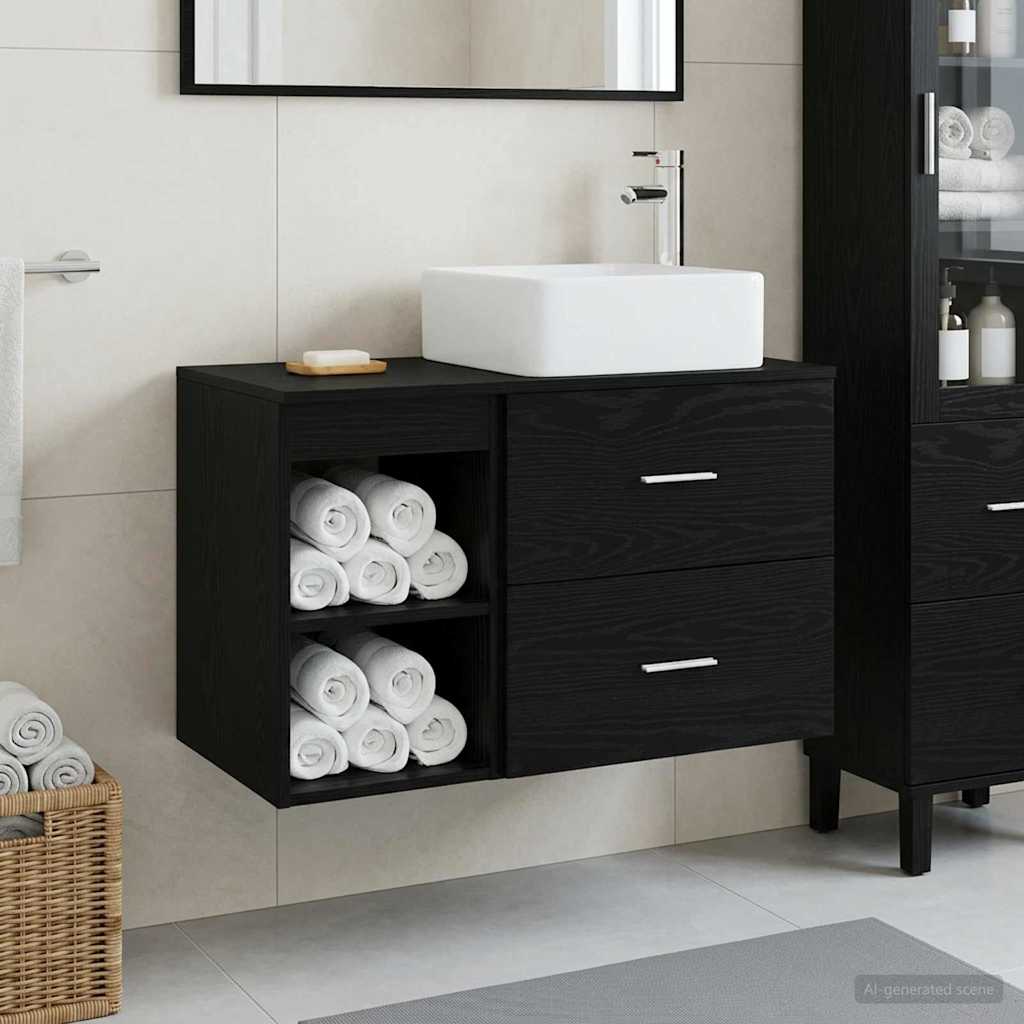 Badkamermeubelset 2 pcs Zwart eiken Bewerkt hout is nu te koop bij PeponiXL, paradijselijk wonen!