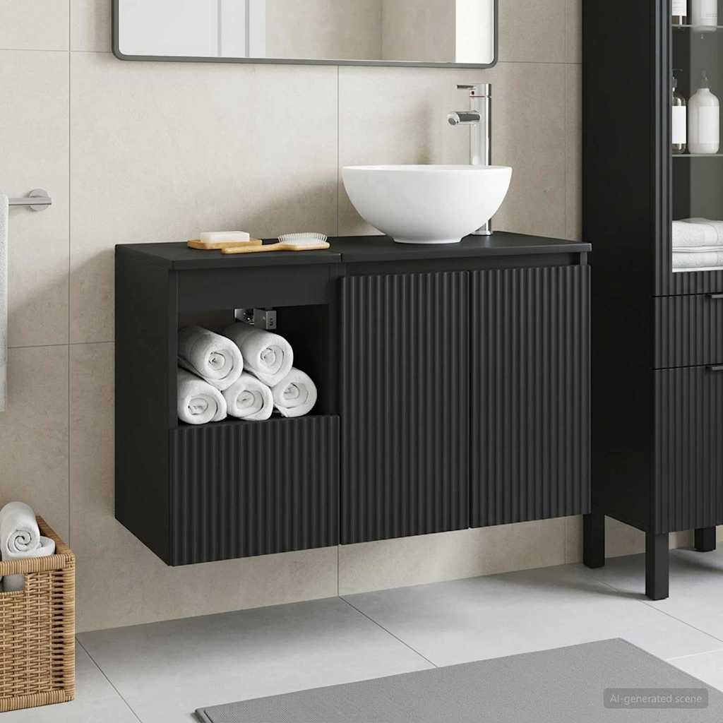 Badkamermeubelset 2 st Zwart Bewerkt hout is nu te koop bij PeponiXL, paradijselijk wonen!