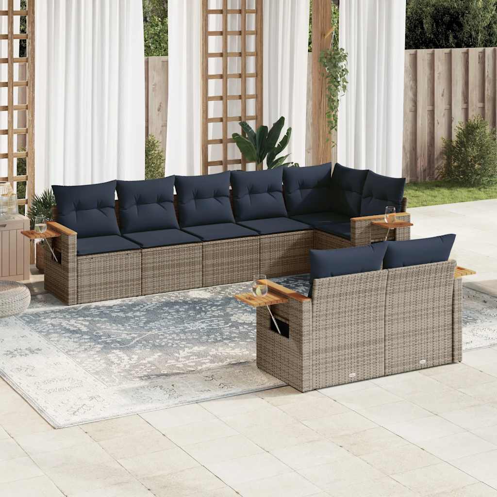 8-delige Loungeset met kussens poly rattan grijs is nu te koop bij PeponiXL, paradijselijk wonen!