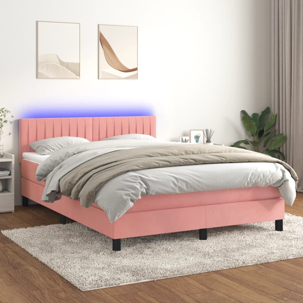 Boxspring met matras en LED fluweel roze 140x190 cm is nu te koop bij PeponiXL, paradijselijk wonen!