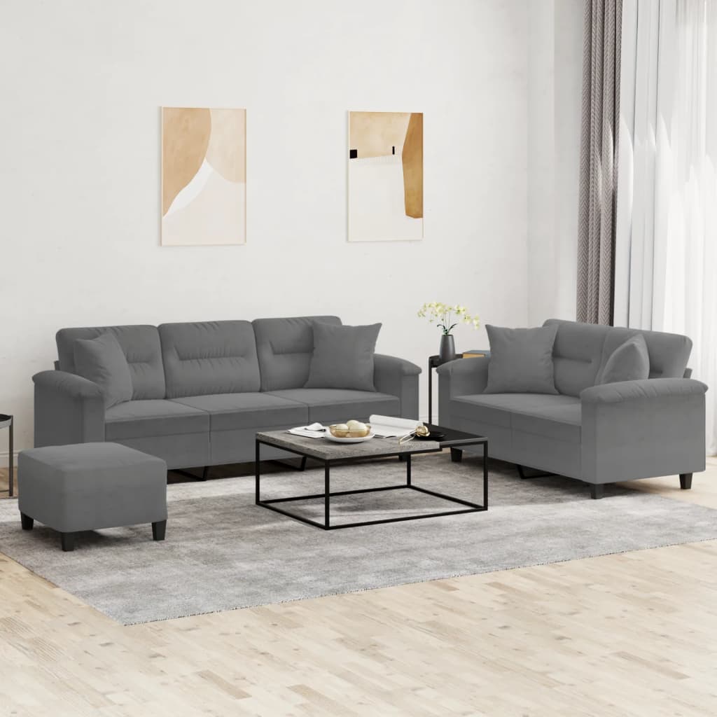 3-delige Loungeset met kussens microvezelstof donkergrijs is nu te koop bij PeponiXL, paradijselijk wonen!