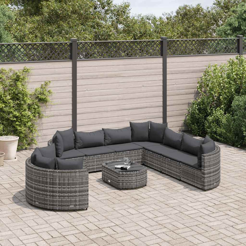 10-delige Loungeset met kussens poly rattan grijs is nu te koop bij PeponiXL, paradijselijk wonen!