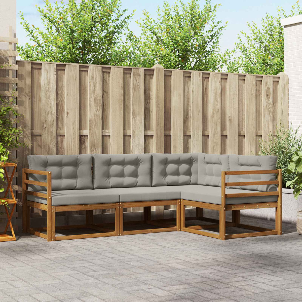 Buiten bankenset met kussen 4 pcs Natuurlijk en Lichtgrijs is nu te koop bij PeponiXL, paradijselijk wonen!
