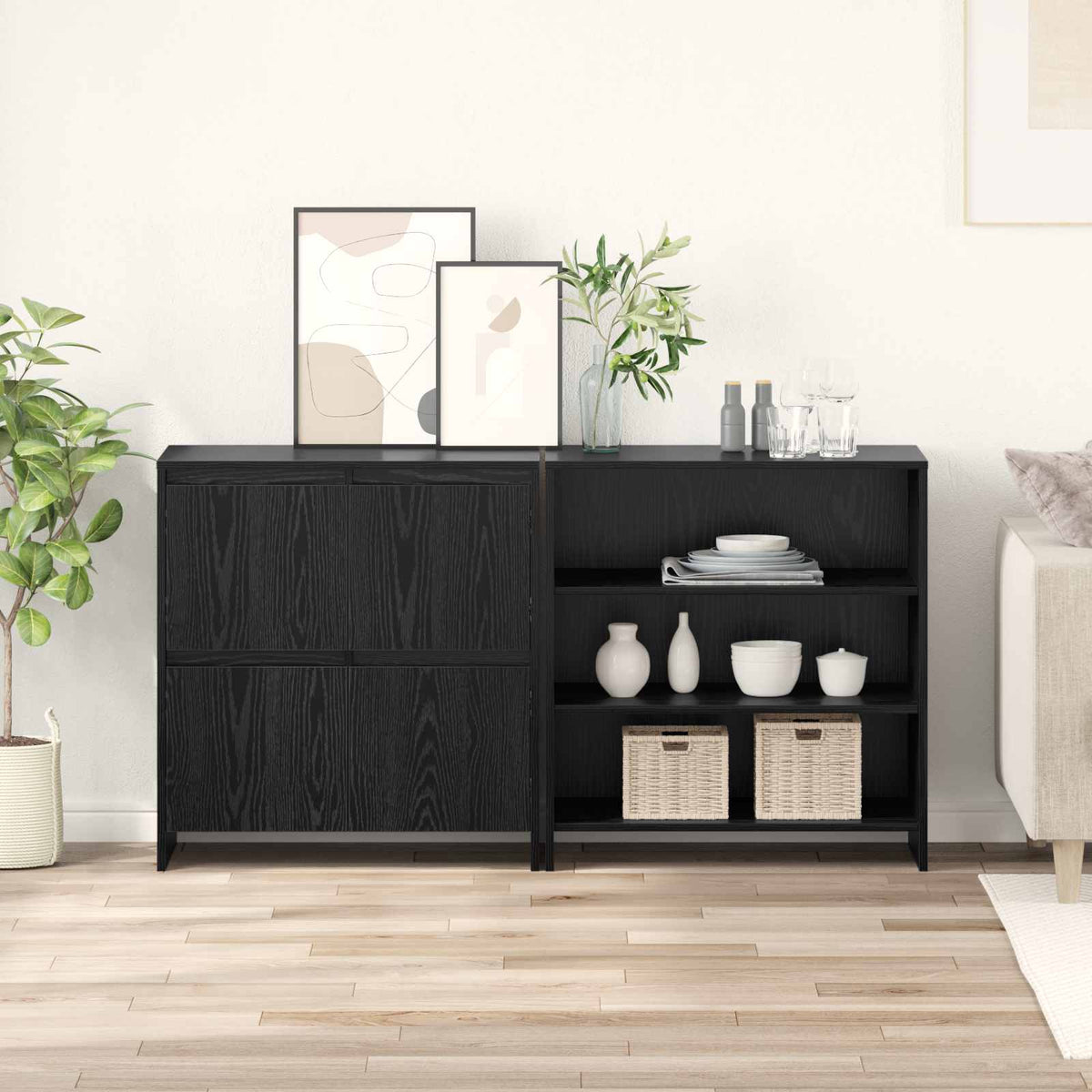 Dressoir 2 pcs Zwart Eiken 70 x 41 x 75 cm Bewerkt hout is nu te koop bij PeponiXL, paradijselijk wonen!