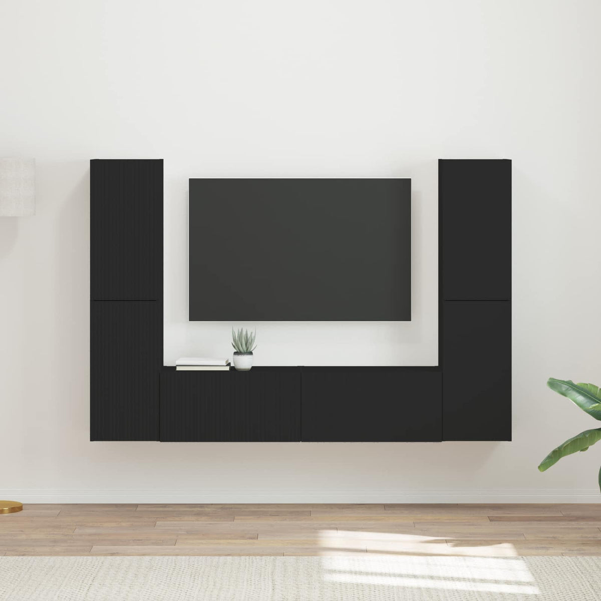 Tv-meubelset 6 pcs Zwart Bewerkt hout is nu te koop bij PeponiXL, paradijselijk wonen!