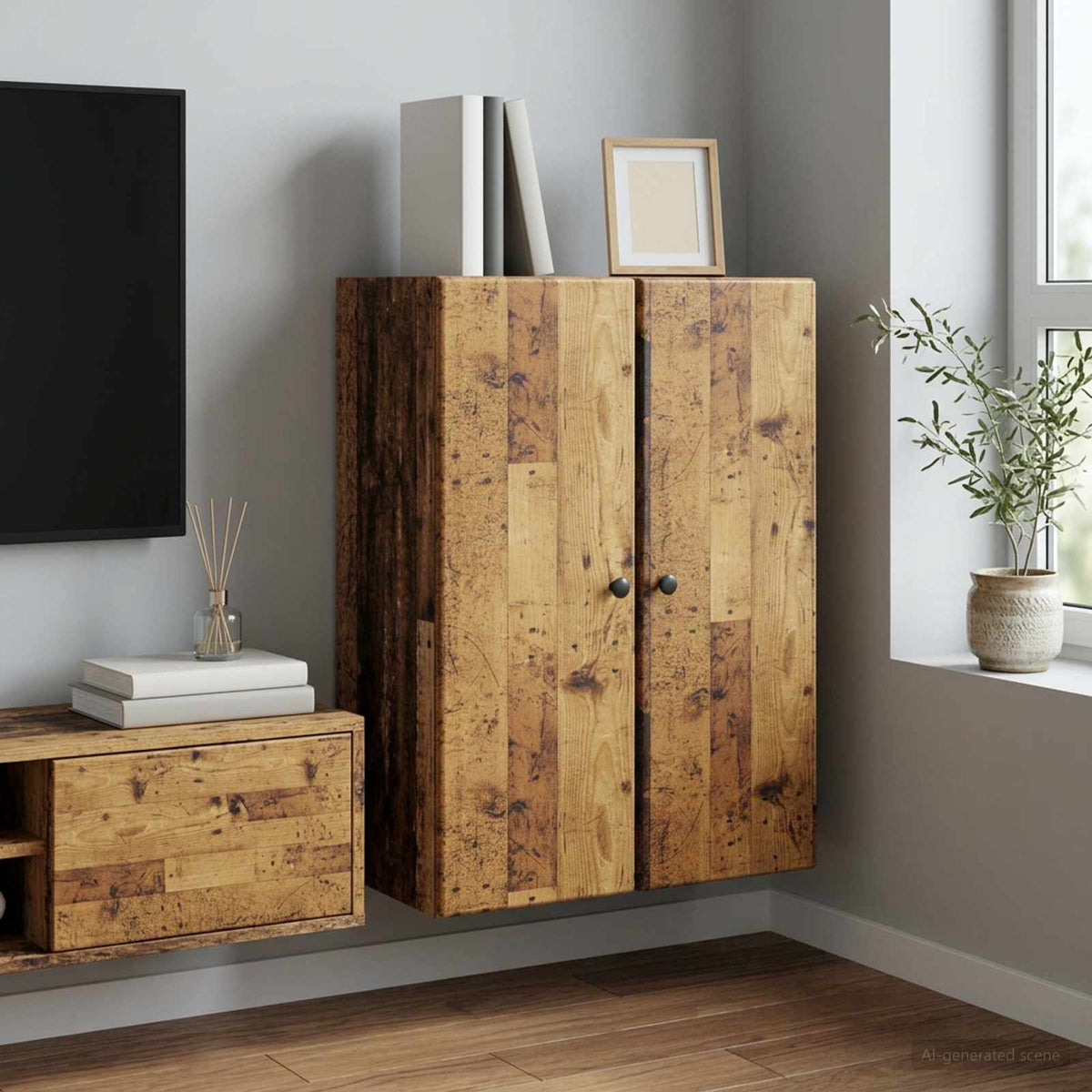 Wandkast Oud hout 66 x 34,5 x 90 cm Bewerkt hout is nu te koop bij PeponiXL, paradijselijk wonen!