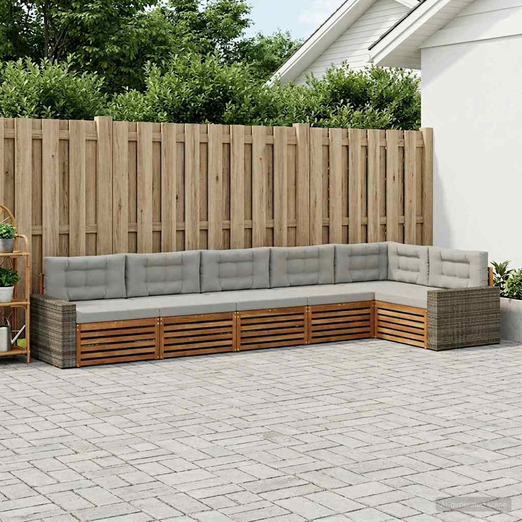 Buiten bankenset 6 pcs Naturel en lichtgrijs is nu te koop bij PeponiXL, paradijselijk wonen!