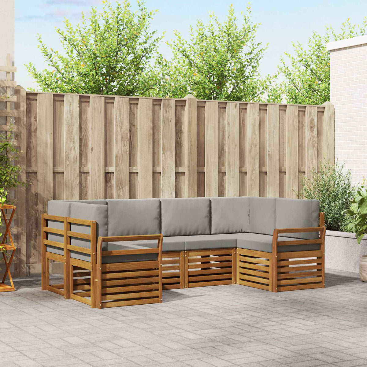 Hoekbank Set met kussen 6 pcs Natuurlijk en Lichtgrijs is nu te koop bij PeponiXL, paradijselijk wonen!