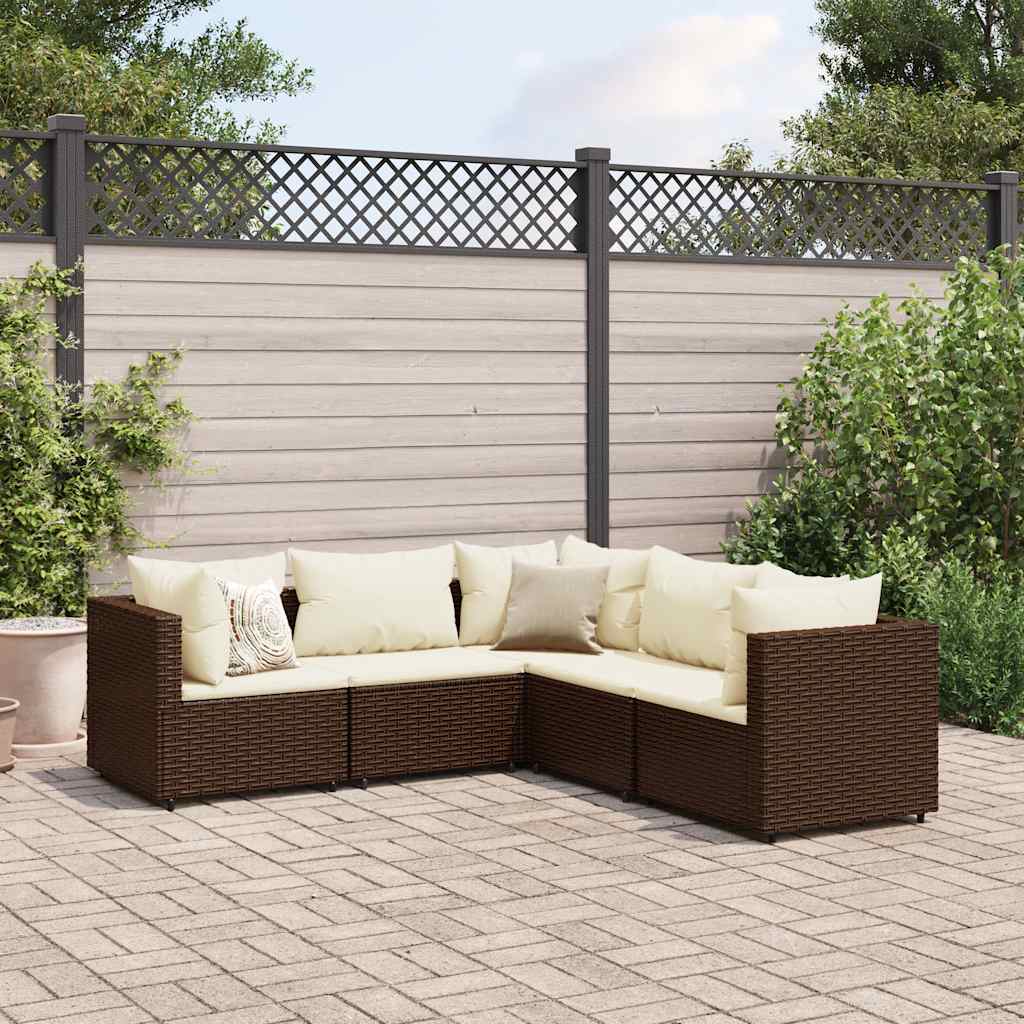 5-delige Loungeset met kussens poly rattan bruin is nu te koop bij PeponiXL, paradijselijk wonen!
