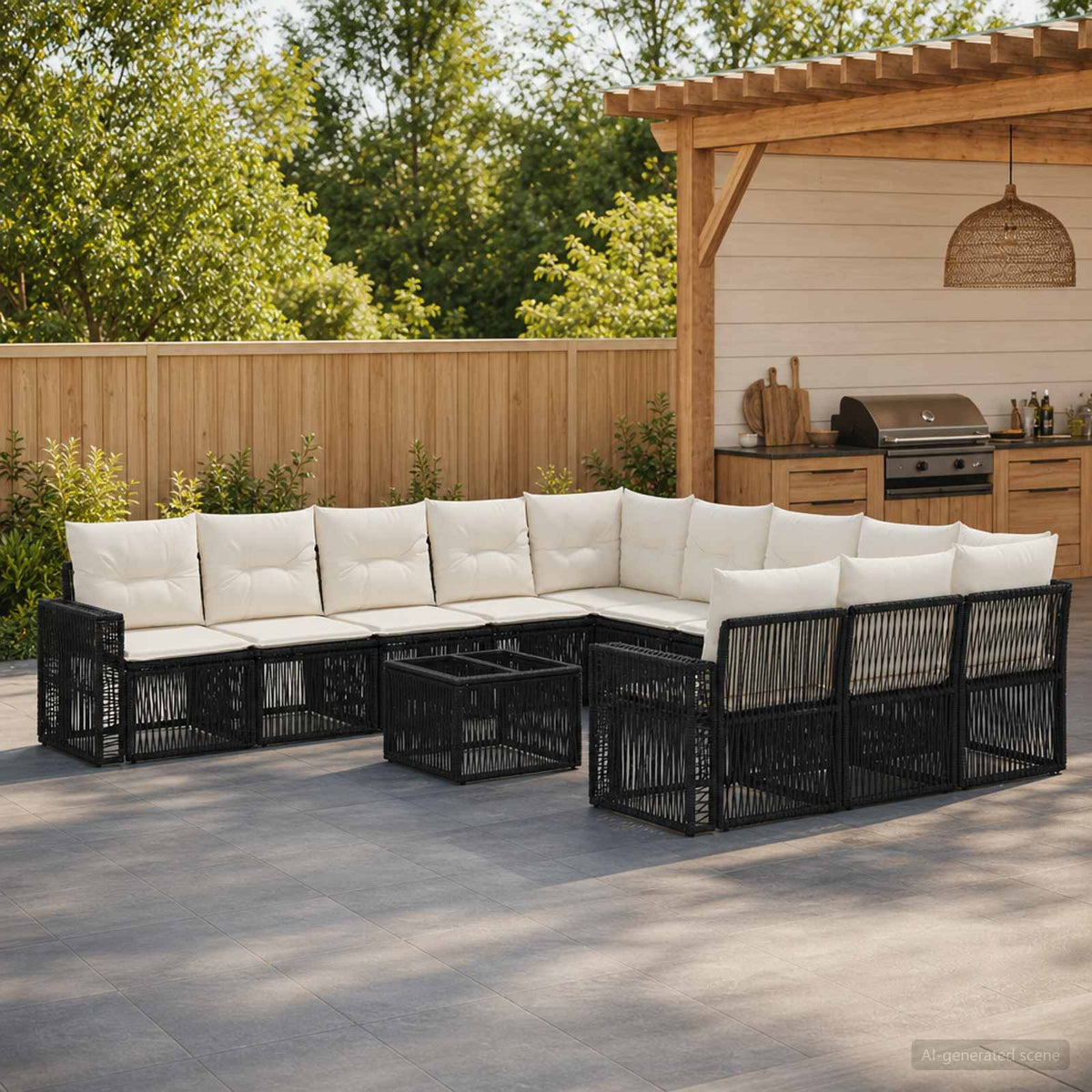 Tuinbankenset 12 pcs Zwart en Cream Wit poly rattan is nu te koop bij PeponiXL, paradijselijk wonen!