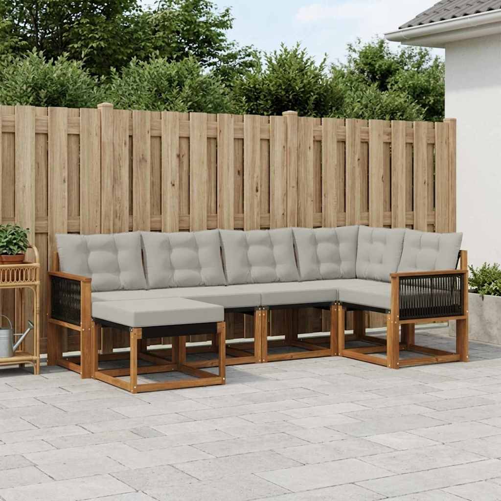 Buiten bankenset met kussen 6 pcs Naturel en lichtgrijs is nu te koop bij PeponiXL, paradijselijk wonen!