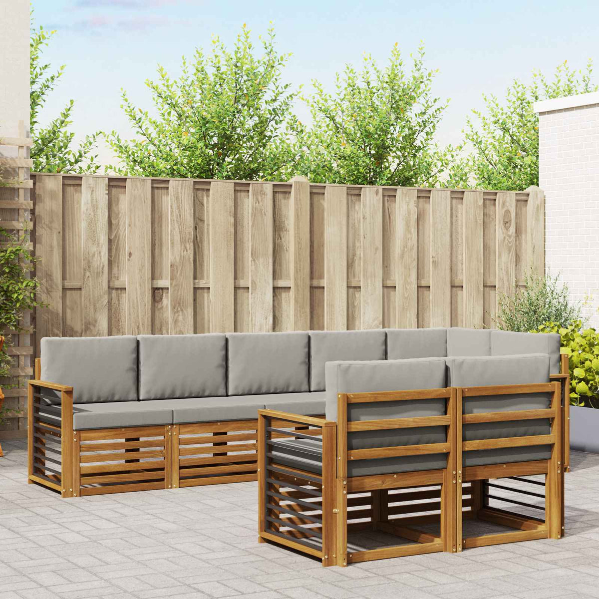Sofa-Sets 8 pcs Natuurlijk en Lichtgrijs Massief Acaciahout is nu te koop bij PeponiXL, paradijselijk wonen!
