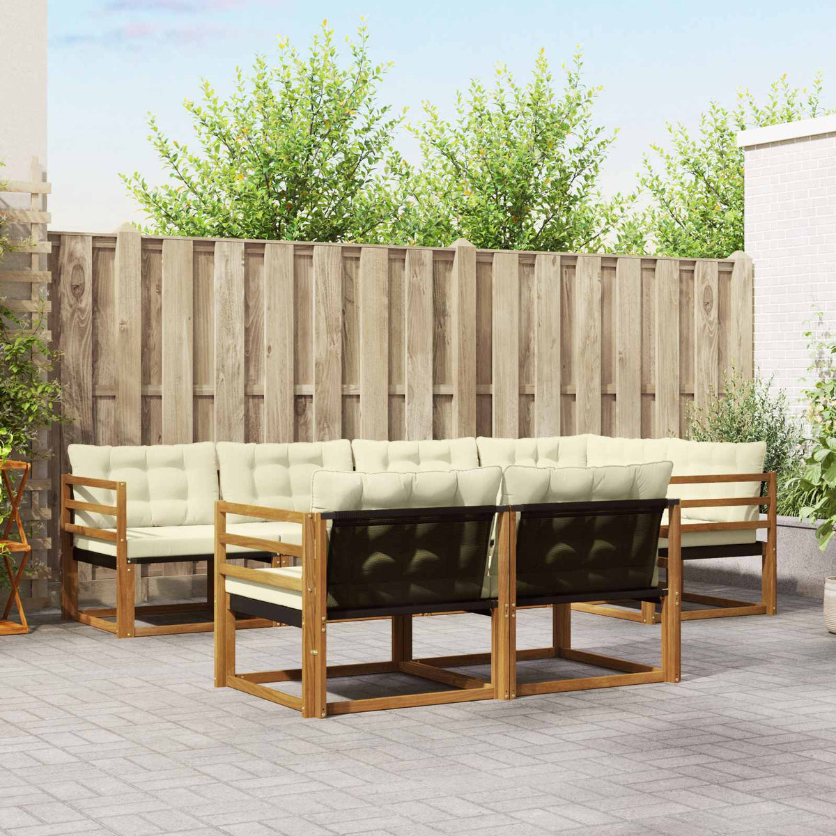 Buiten bankenset met kussen 7 pcs Natuurlijk en Crème is nu te koop bij PeponiXL, paradijselijk wonen!