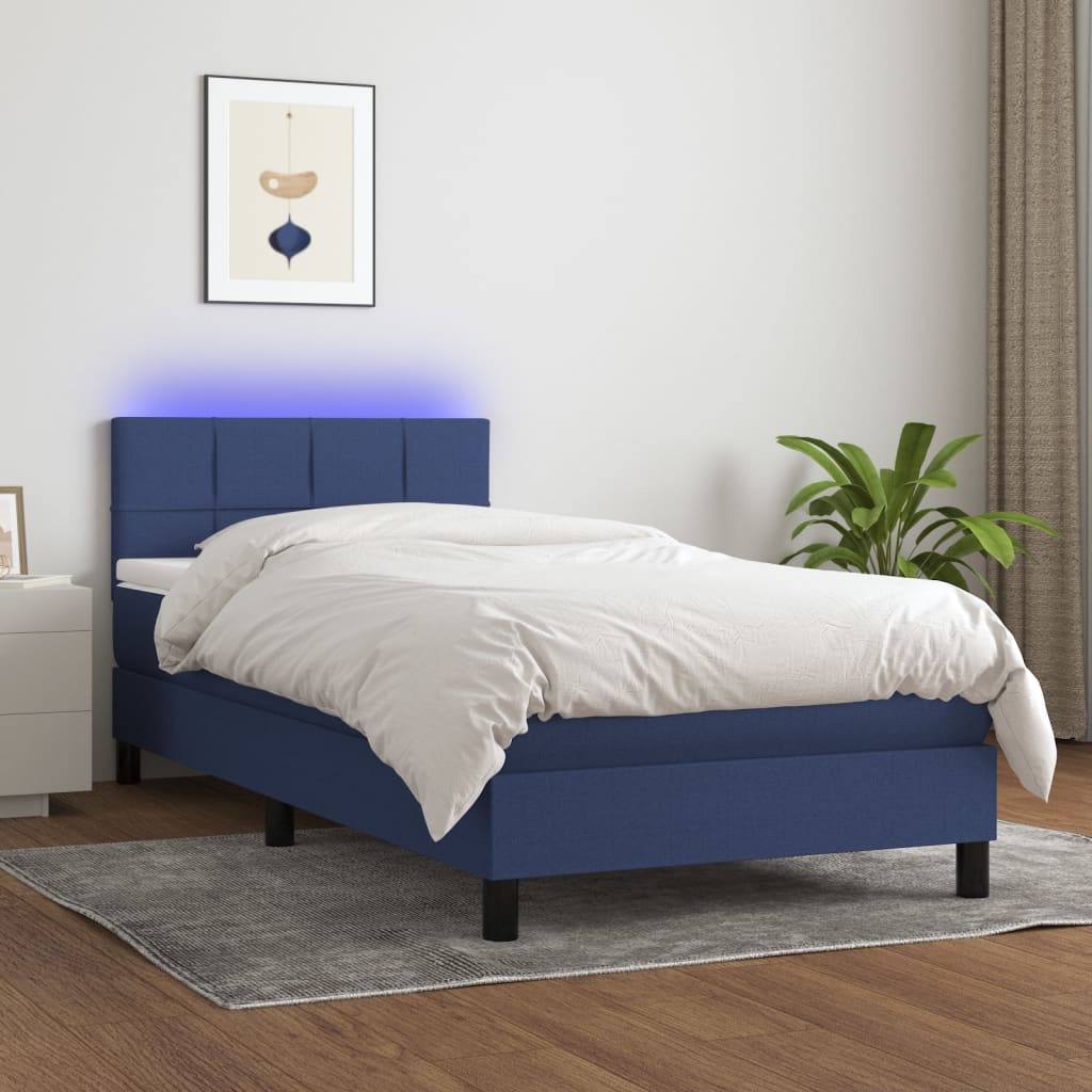Boxspring met matras en LED stof blauw 100x200 cm is nu te koop bij PeponiXL, paradijselijk wonen!