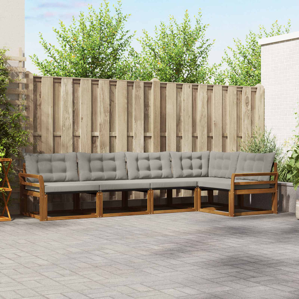 Buiten bankenset met kussen 5 pcs Natuurlijk en Lichtgrijs is nu te koop bij PeponiXL, paradijselijk wonen!