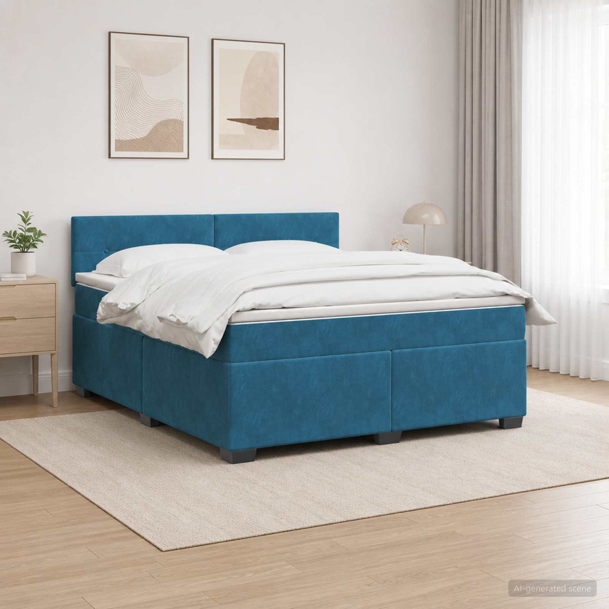 Boxspring Bed met Matras en LED Blauw 140 x 200 cm fluweel is nu te koop bij PeponiXL, paradijselijk wonen!