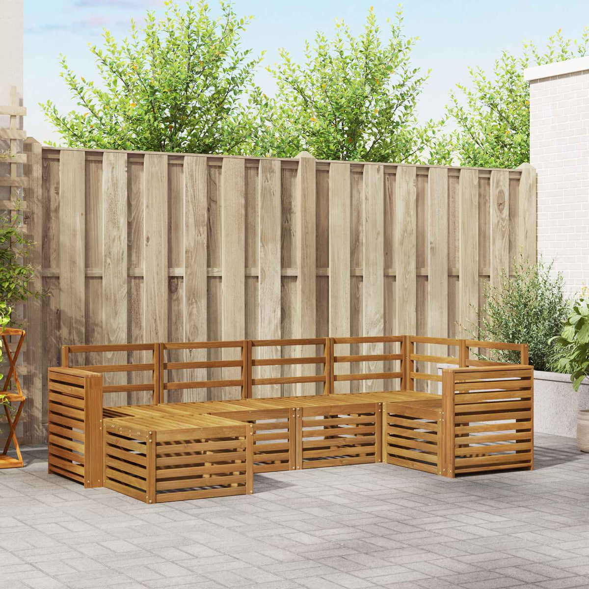 Hoekbank Set 6 pcs Naturel Massief Acaciahout is nu te koop bij PeponiXL, paradijselijk wonen!