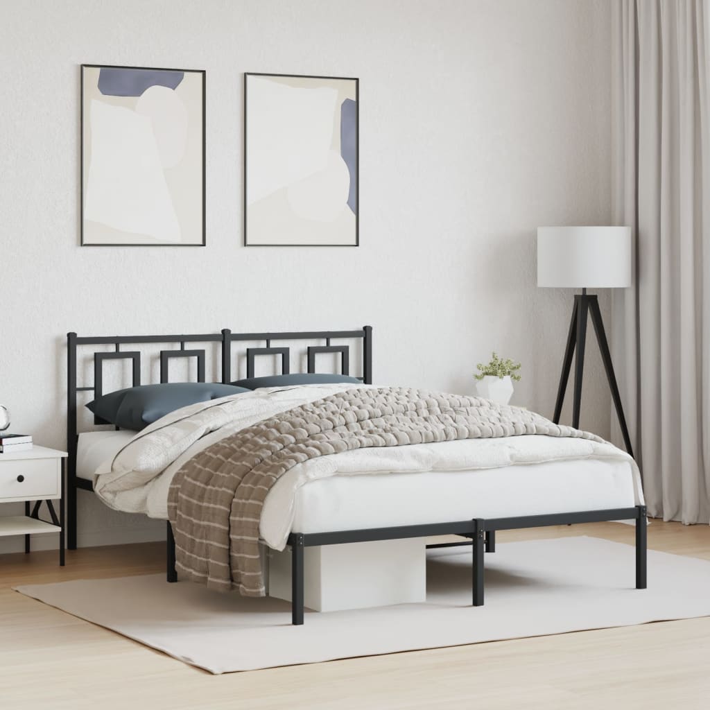 Bedframe met hoofdbord metaal zwart 140x200 cm is nu te koop bij PeponiXL, paradijselijk wonen!